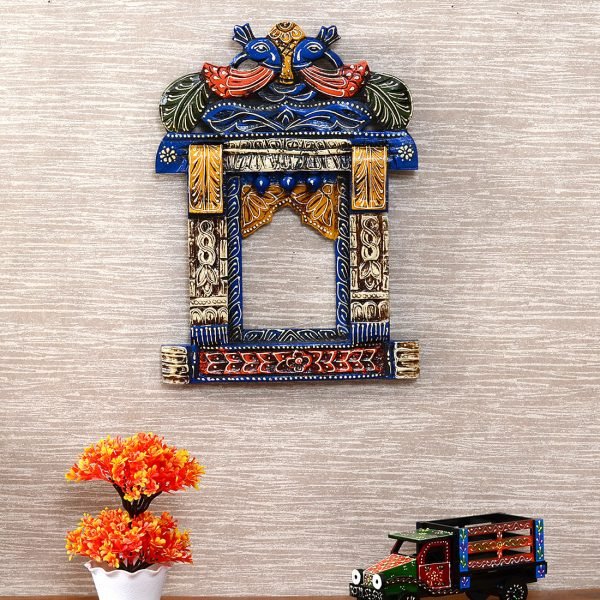 Solid Wood Handpainted 18'' Jharokha in Blue Colour by Craft Tree