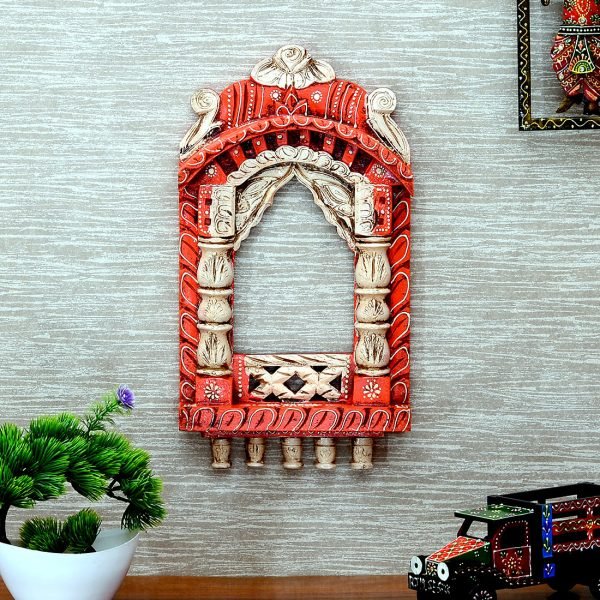 Saffron Colour 16 x 9 Inch Wooden Jharokha by Craft Tree