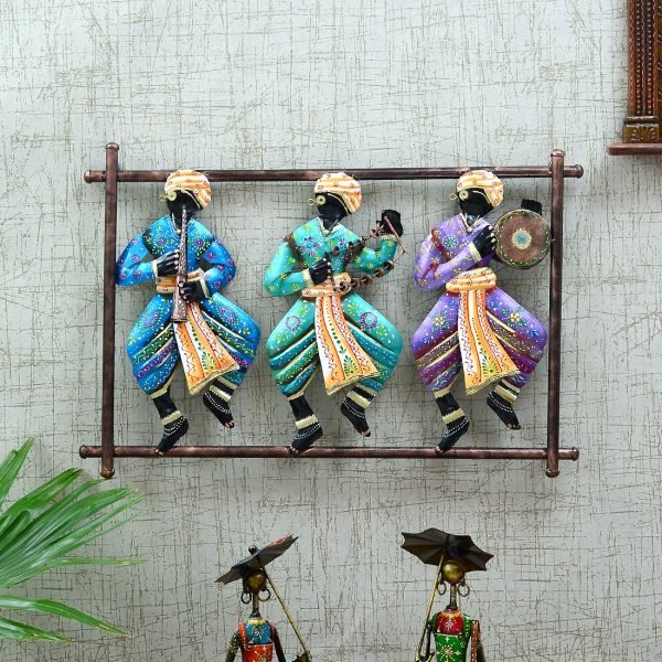 Metal Handpainted Blue Color Tabla Musician Showpiece Wall Hanging Art By Craft Tree