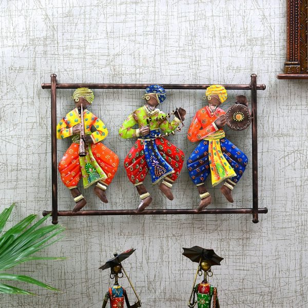 Metal Handpainted YellowColor Tabla Musician Showpiece Wall Hanging Art By Craft Tree