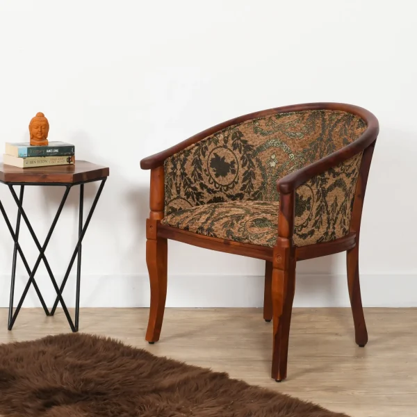 Craft Tree Elegant Sheesham Wood Chair with Brown Floral Upholstery - Ideal for Study, Living Room, Office, and Lobby Spaces