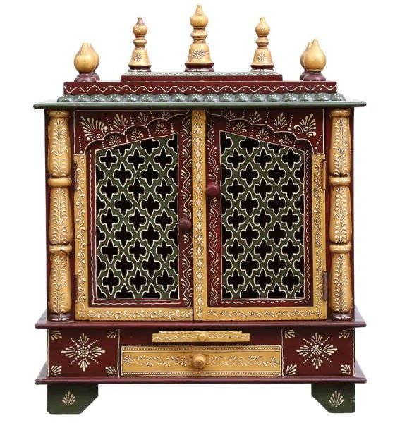 Multicolour Wooden Pooja Mandir 30*24 Inch With Door By Craft Tree.