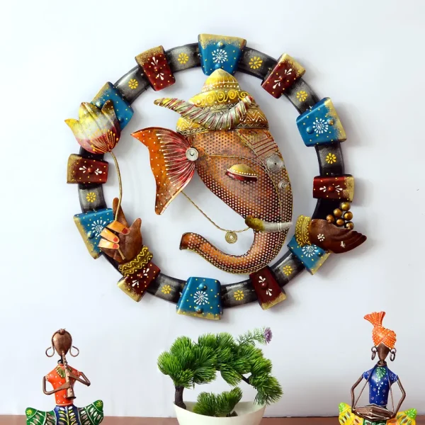 Metal Handpainted Ganesha Wall Hanging Art By Craft Tree
