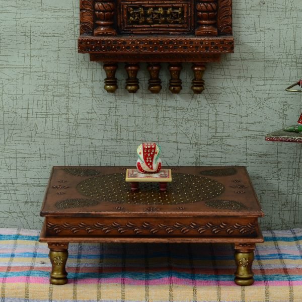 Copper Finish Wooden Chowki Size 18*18 Inch By Craft Tree