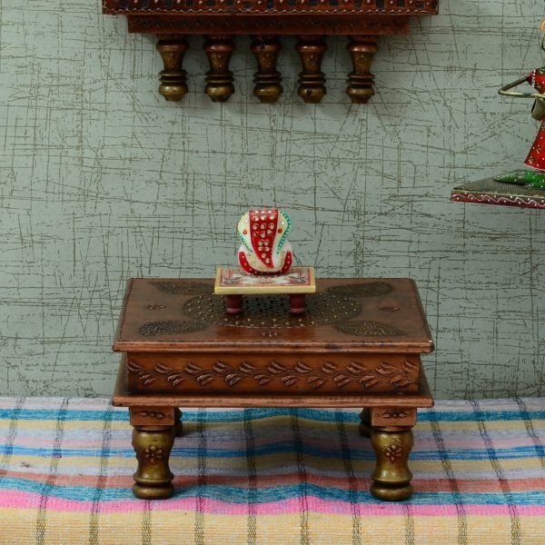 Copper Finish Wooden Chowki Size 12*12 Inch By Craft Tree