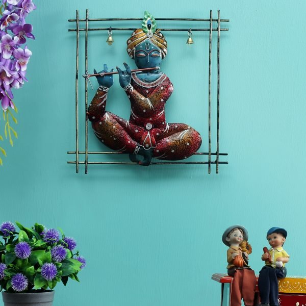 Metal Handpainted Krishna Showpiece12*12 Inch Square Wall Art By Craft Tree