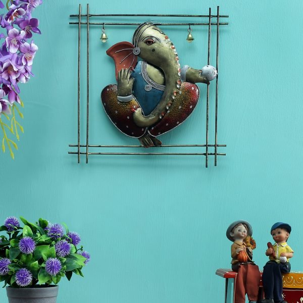 Metal Handpainted Ganesha Showpiece12*12 Inch Square Wall Art By Craft Tree