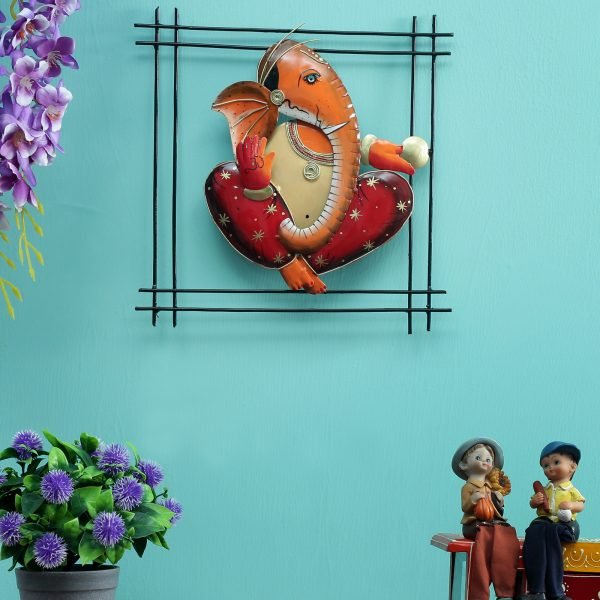 Metal Handpainted Ganesha Showpiece12*12 Inch Square Wall Art By Craft Tree