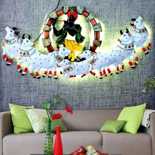 Iron Krishna with 7 Cow wall hanging in White Colour By Craft Tree