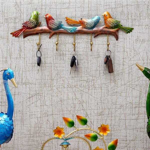 Multicolour Metal Handpainted Bird Key Holder by Craft Tree