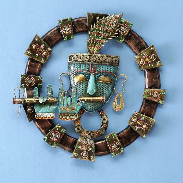 Metal Handpainted Blue Color Lord Krishna Wall Hanging Showpiece by Craft Tree