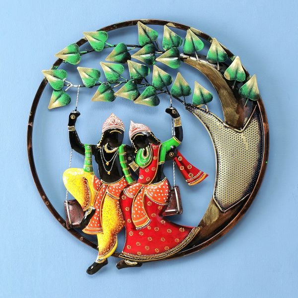 Metal Handpainted Radha Krishna Wall Hanging Ring Showpiece In Red Colour By Craft Tree