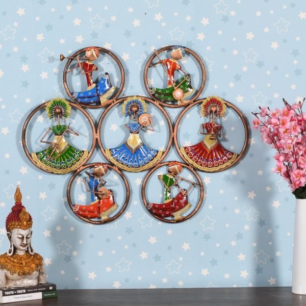 Multicolour Metal Musician Lady 7 Rings Wall Hanging Showpiece by Craft Tree