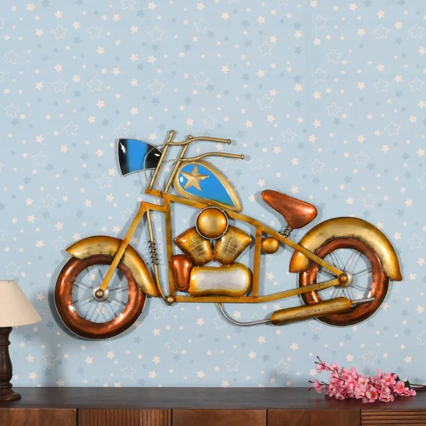 Blue Metal Big Wall Hanging Bike  Showpiece by Craft Tree