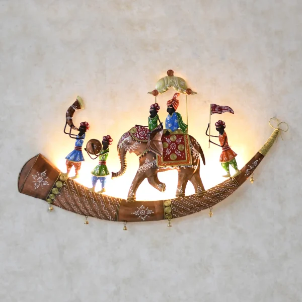 Golden Metal Royal Baarat Bhopu With Led Wall Art by Craft Tree