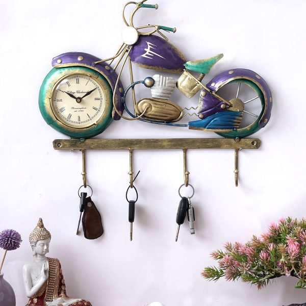 Metal Bike Key Holder With Clock By Craft Tree