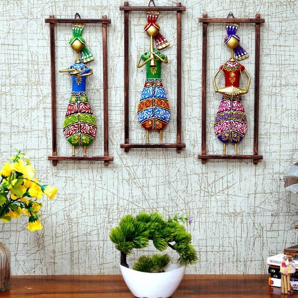 Metal Set of 3 Musician Wall Hanging Showpiece In Multicolor By Craft Tree