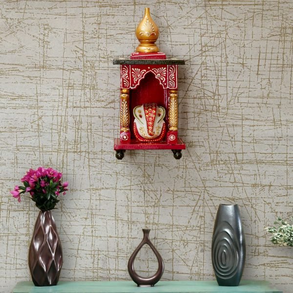 Craft Tree Wooden Handpainted Decorative Red Color Mini Mandir